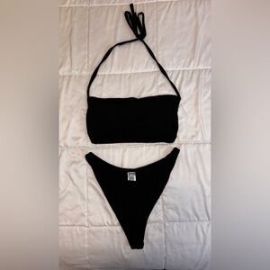 naked wardrobe Black Bandeau Halter Bikini Set